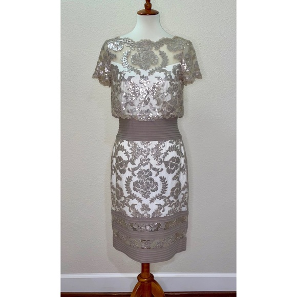 NWOT Tadashi Shoji Blouson Waist Lace Dress Size 8 - Picture 2 of 10